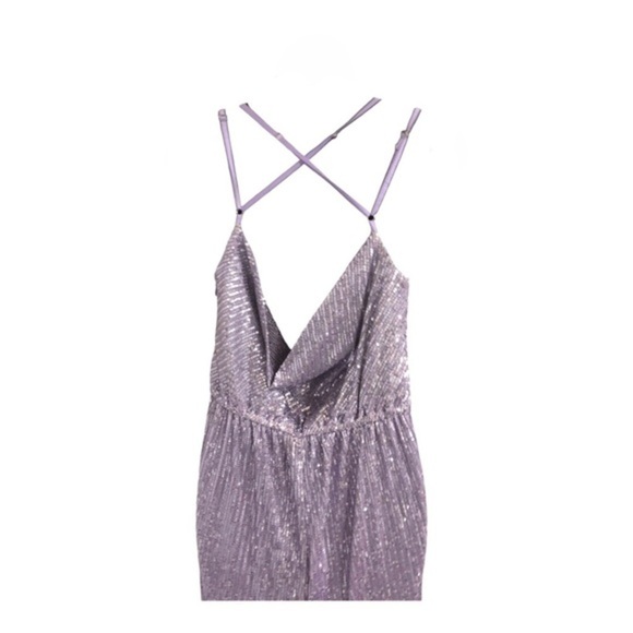 Anthropologie x Ranna Gill lavender sequin cowlneck open back jumpsuit size XS - Picture 8 of 12